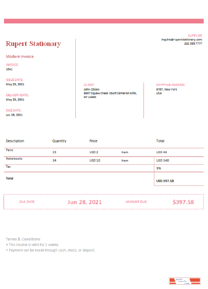 USA Rupert Stationary invoice PSD template